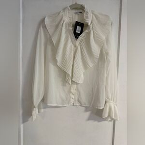 Fashion Nova Cream Ruffled Blouse